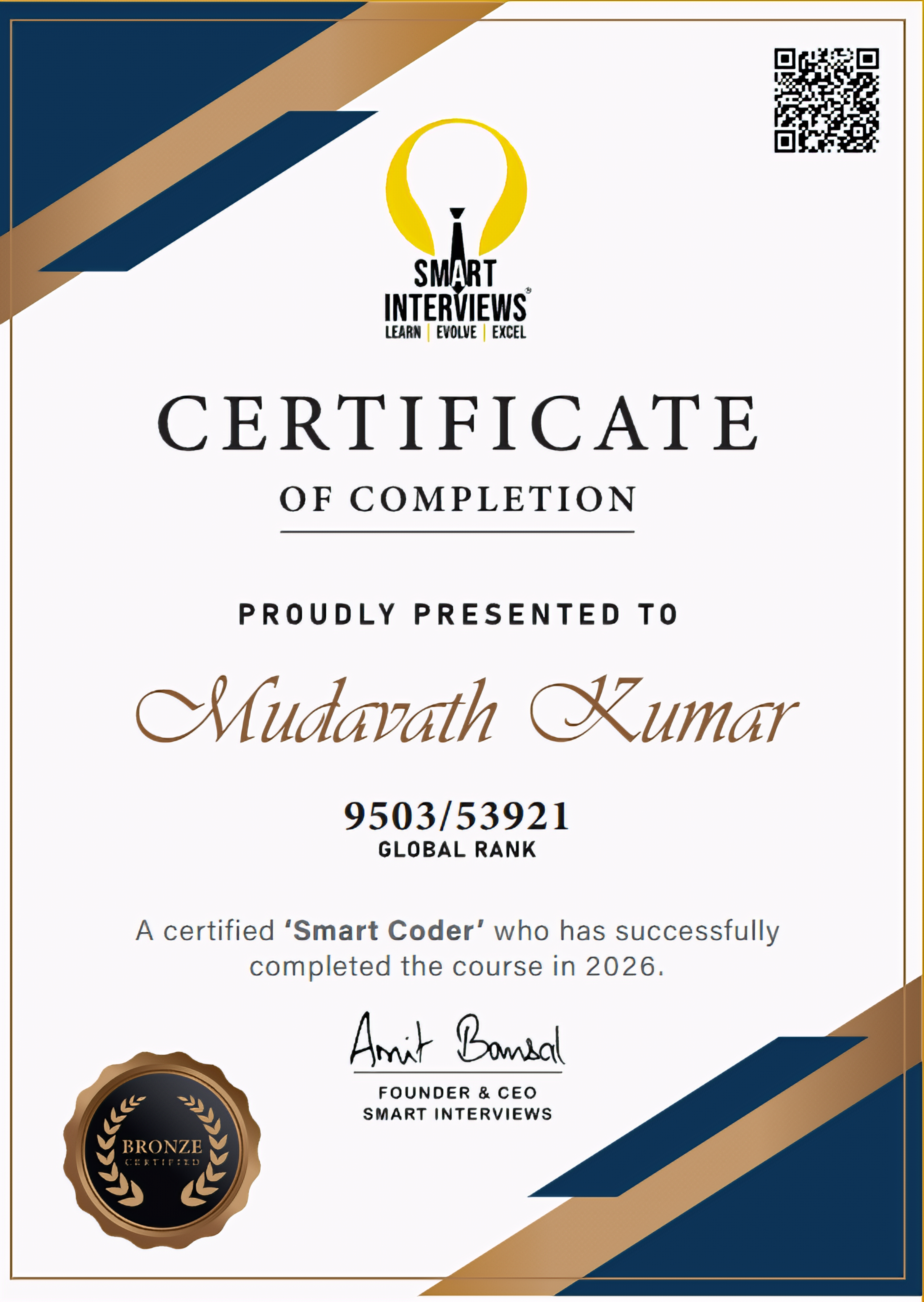 Smart Interviews Certificate