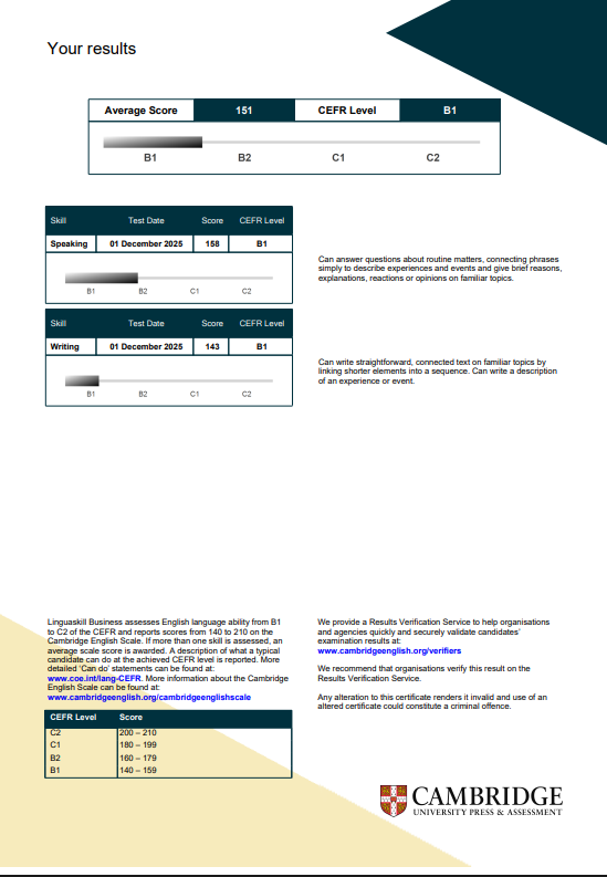 Linguaskill Business — English Proficiency (CEFR B1)