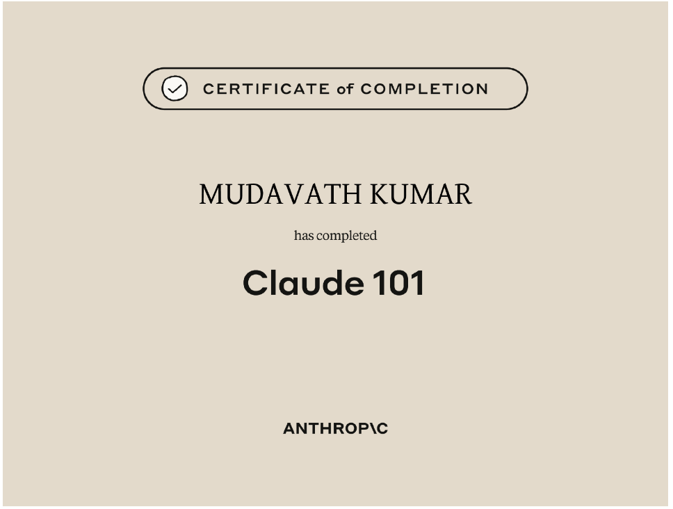 Claude 101 — Certificate of Completion