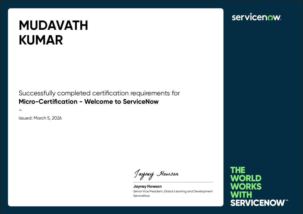 ServiceNow System Administrator — Internship